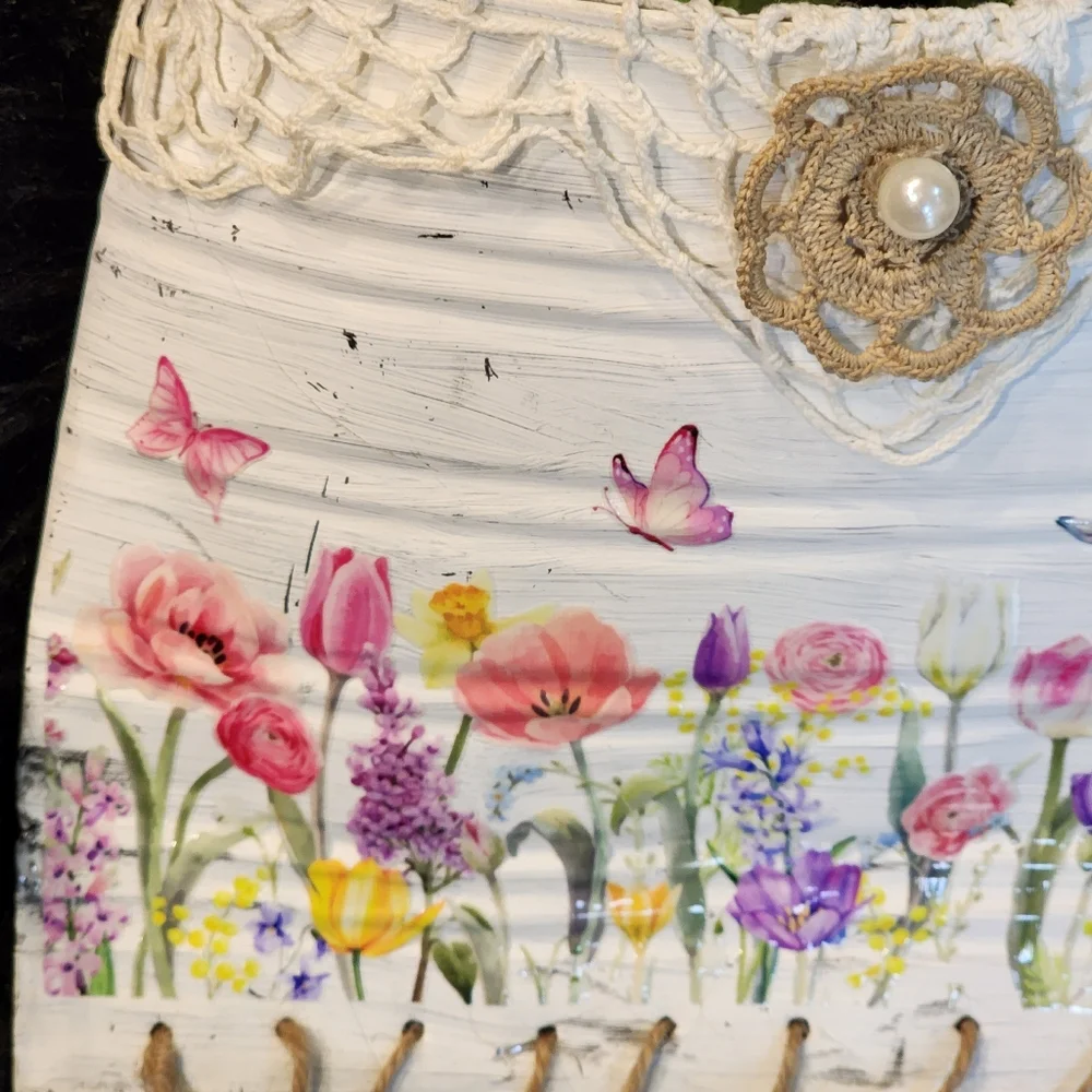 Hand Crafted One Of A Kind Cottage Core Farmhouse Floral Tin Can Wall Pocket